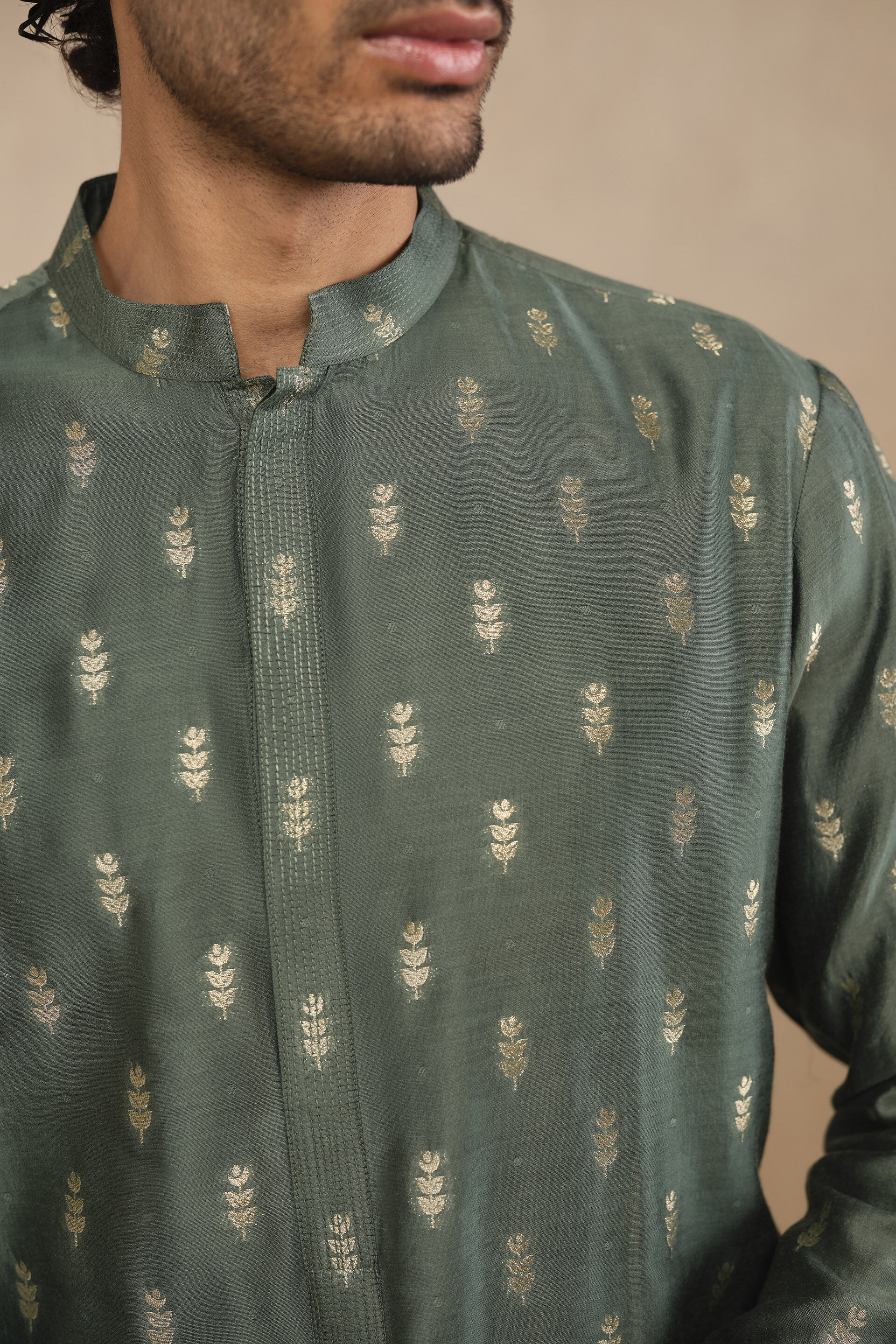 Aryam Woven Benarasi Kurta - Emrald Green, Emerald Green, image 5